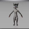 Cartoon Character 3D Model With Grey Ears White Body Red Paws Blue Eyes Standing Pose