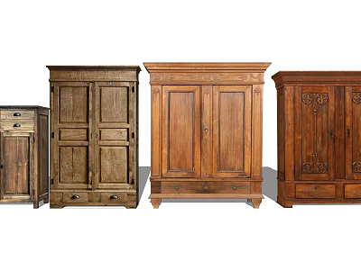 Vintage Solid Wood Console And Side Cabinets With Intricate Carvings And Storage Drawers 3d model