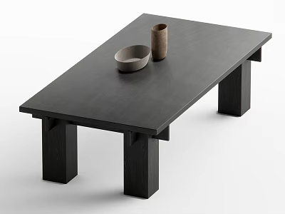 Minimalist Black Wooden Dining Table Set With Bowl And Cup On Top 3d model