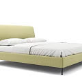 Modern Double Bed With Light Green Headboard White Mattress And Black Slim Legs