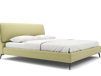 Modern Double Bed With Light Green Headboard White Mattress And Black Slim Legs 3d model
