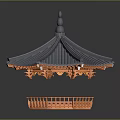 Traditional Pavilion Structure With Layered Gray Tile Roof And Ornate Orange Railing Base