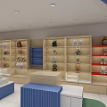 Shopping Mall Store Interior With Blue Wooden Shelves And Stuffed Toys