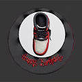 Red And Gray High Top Sneaker Shaped Cake With Black White Striped Base For Birthday