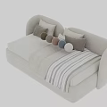 Modern Beige Double Sofa With Curved Backrest Pillows And Striped Throw