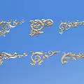 Ornate Carved Metal Decorations Various Styles On Blue Background Decorative Elements