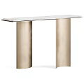 Elegant Modern Table With Cylindrical Golden Legs And White Marble Tabletop 3d model