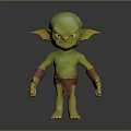 Small Green Skin Game Movie Character With Pointed Ears Red Eyes And Brown Clothing