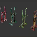 Vintage Hand Trucks In Red Brown And Green With Metal Frames And Wheels