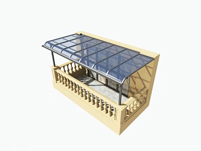 Modern Outdoor Balcony Canopy with Transparent Roof and Railing Design 3d model