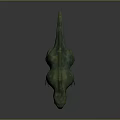 Realistic Green Dinosaur Model with Open Mouth and Sharp Teeth Standing on Shiny Surface