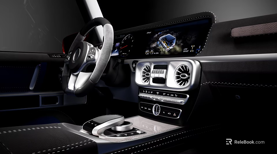 Modern Car Interior With Steering Wheel Digital Dashboard And Controls 3d model 
