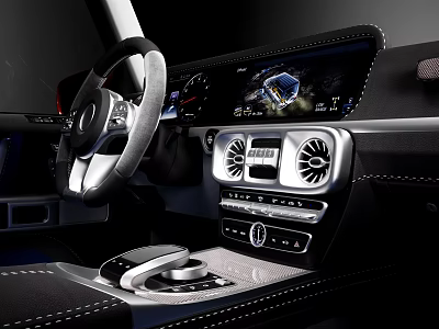 Modern Car Interior With Steering Wheel Digital Dashboard And Controls 3d model