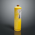 Yellow Cylindrical Gas Cylinder With Red Cap And Striped Text Design