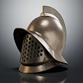 Ancient Medieval Metallic Warrior Helmet With Perforated Visor And Shiny Surface 3d model