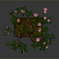 Decorative Bonsai Plant With Green Leaves And Pink Flowers In Square Pot