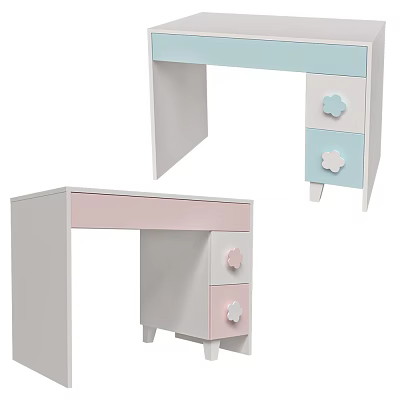 Pink And Light Blue Children's Desk With Cloud Shaped Knobs And Simple Design 3d model