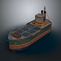 Vintage Water Transport Ship With Weathered Green Red Hull And Deck Structure