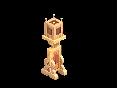 Minimalist Wooden Tiered Tower Design Floor Lamp With Natural Finish And Sturdy Base 3d model