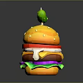 Colorful Burger with Yellow Bun Green Topping Tomato Cheese Purple Onion Lettuce on Blue Paper