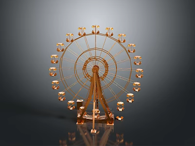 Golden Ferris Wheel Architectural Structure With Exquisite Cabins And Metal Frame 3d model