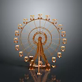 Golden Ferris Wheel Architectural Structure With Exquisite Cabins And Metal Frame