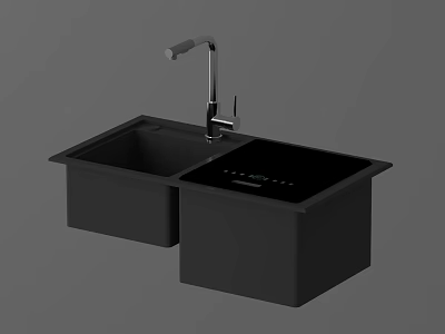 Modern Black Double Bowl Kitchen Sink Appliance With Smart Control Faucet 3d model
