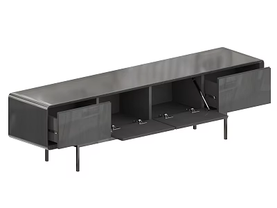 Sleek Modern Black TV Stand With Drawers Shelves And Metal Legs 3d model