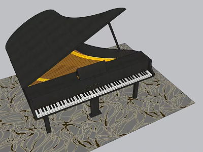 Elegant Black Grand Piano With Open Lid And Yellow Interior On Patterned Carpet 3d model