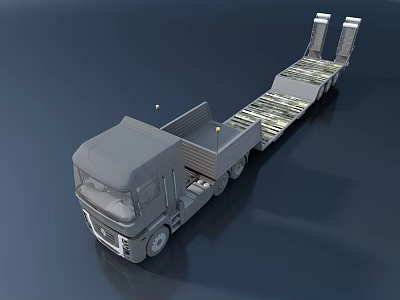 Heavy Duty Flatbed Truck With Extended Loading Ramp And Flatbed Structure 3d model