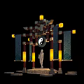 Chinese Style Commercial Stage Equipment with Yin Yang Symbol Lanterns Scrolls and Human Silhouette