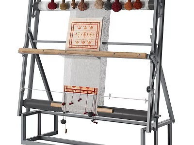 Industrial Equipment Metal Frame Weaving Loom With Yarn And Fabric Production 3d model
