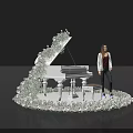 Stunning Floral Installation Featuring White Piano Surrounded By Flowers Greenery And Woman