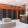 WICKIN Specialty Store Interior With Orange Black Cabinets And Central Display Counter
