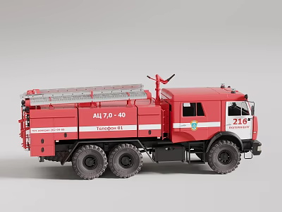 Red AU70 40 Fire Truck With Ladder And Multiple Wheels Number 216 3d model