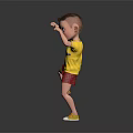 Cartoon Boy In Yellow Minion T Shirt And Red Plaid Shorts Standing On One Leg