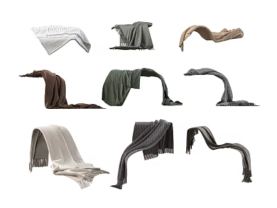 Soft Cozy Bed Blankets In Various Colors And Folded Styles For Bedroom 3d model