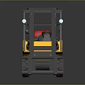 Yellow Industrial Forklift Truck With Black Forks Gray Cabin And Red Fuel Tank