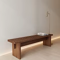 Minimalist Wooden Bench With Books And Floor Lamp In Light Interior