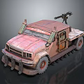 Post Apocalyptic Modified Truck With Rusty Exterior Mounted Gun And Front Guard