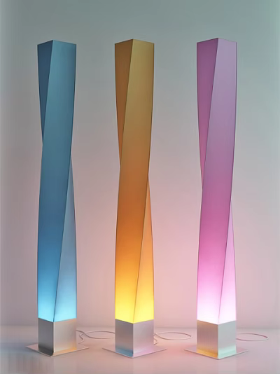 Modern Curved Striped Abstract Floor Lamp Featuring Blue Orange Pink Tones 3d model