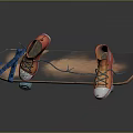 Stylish Orange And Blue Skateboard With Blue Wheels And Red Orange Shoes