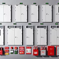 Various White Fire Safety Cabinets And Red Emergency Equipment Collection