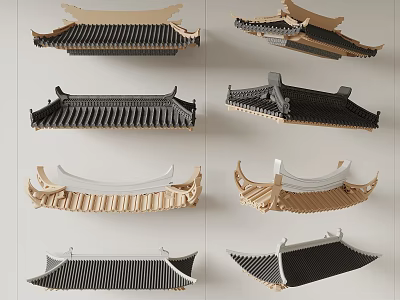Traditional Chinese Architectural Roof Components in Various Styles and Colors 3d model