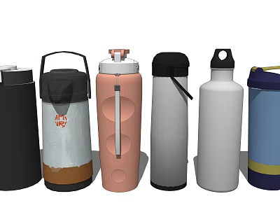 Assorted Colorful Insulated Water Bottles With Various Lid And Shape Designs 3d model