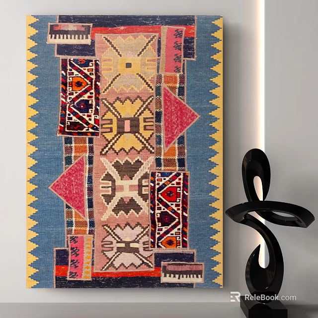 Traditional Square Rug with Colorful Geometric Patterns and Ethnic Design Details 3d model 