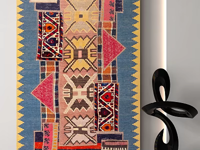 Traditional Square Rug with Colorful Geometric Patterns and Ethnic Design Details 3d model