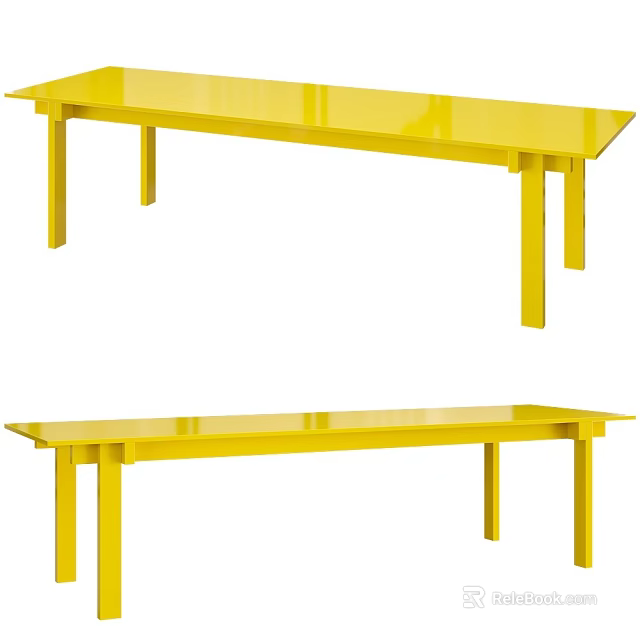 Yellow Long Dining Tables With Modern Design And Smooth Surface 3d model