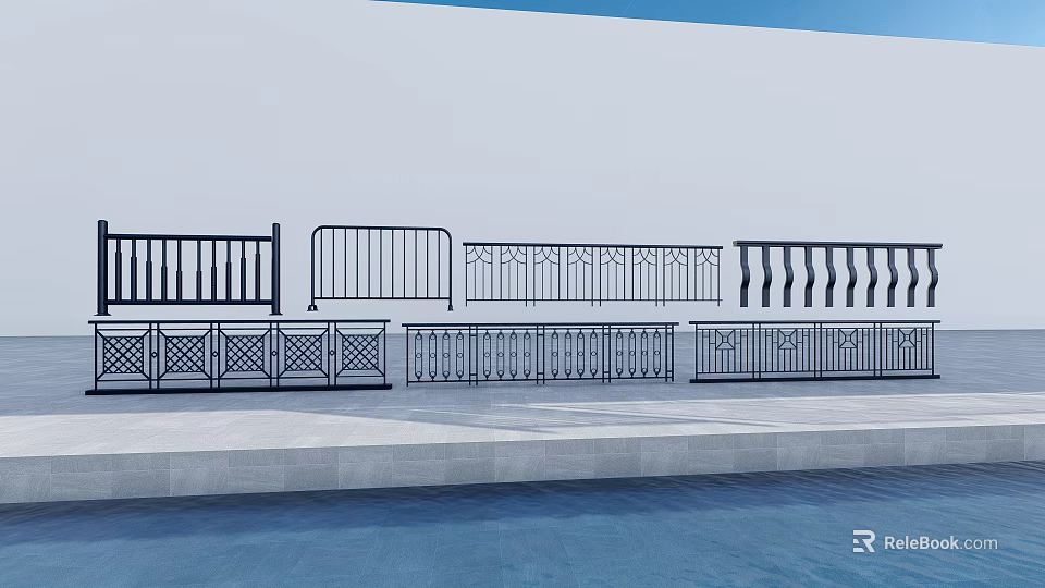 Decorative Metal Railing with Various Ornate Patterns for Poolside Outdoor Area 3d model