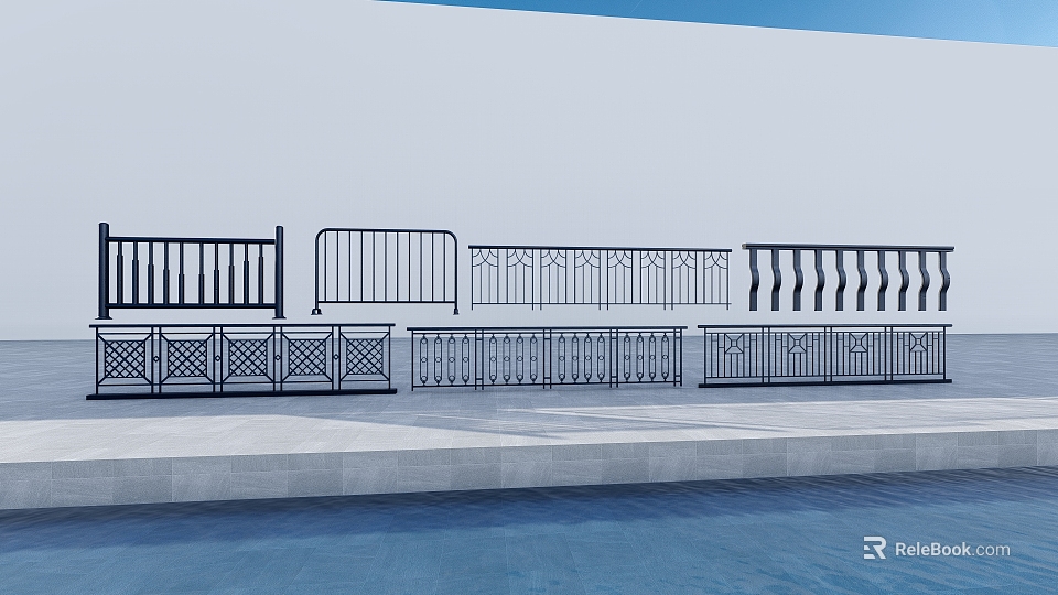 Decorative Metal Railing with Various Ornate Patterns for Poolside Outdoor Area 3d model 